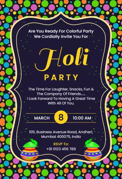 Vibrant Holi Colorful Festival Celebration Invitation Template
