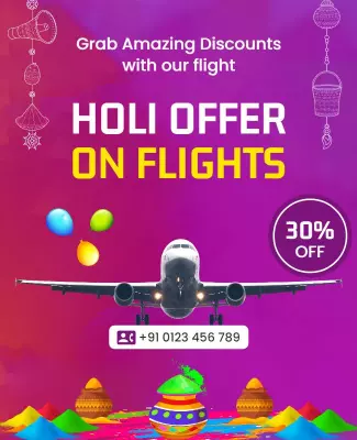 Vibrant Holi Festival Flight Discount Offers Poster Template