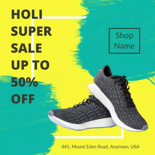 Vibrant Holi Sale on Athletic Shoes with Bold Discounts Ad Template