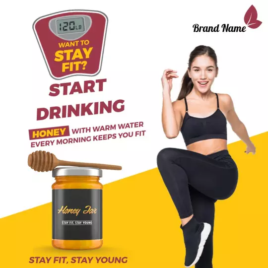 Vibrant Honey Jar with Fitness Motivation Ad Template