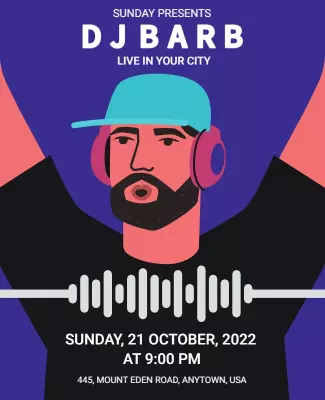 Vibrant Illustrated DJ Performance Event Poster Template