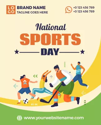 Vibrant Illustrated National Sports Day Celebration Poster Template
