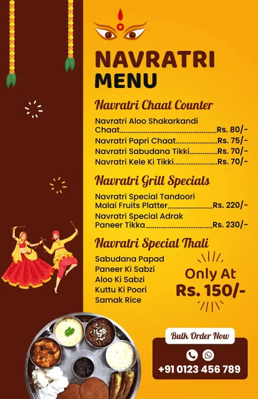Vibrant Indian Festival Inspired Navratri Special Menu Template