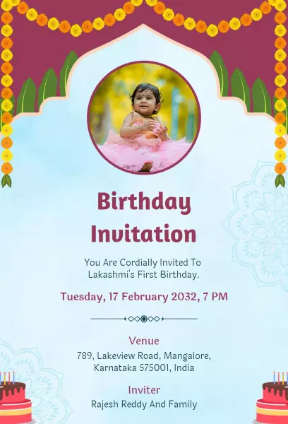 Vibrant Indian First Birthday Celebration Invitation Template