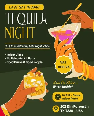 Vibrant Indoor Tequila Night Celebration Flyer Template