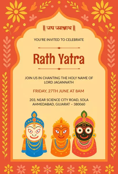 Vibrant Jagannath Rath Yatra Hindu Festival Celebration Invitation Template