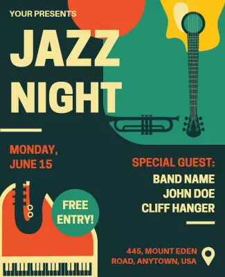 Vibrant Jazz Music Night Celebration Poster Template