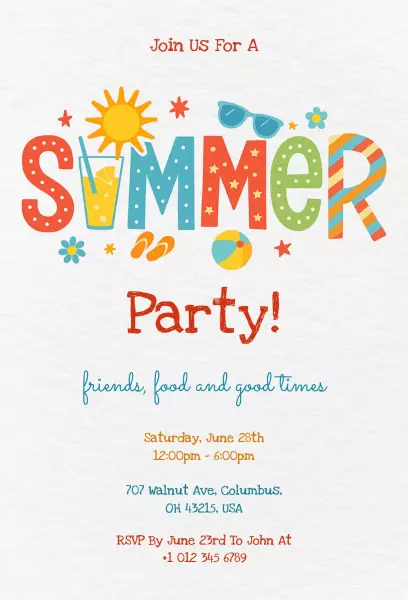 Vibrant Joyful Summer Party Celebration Invitation Template