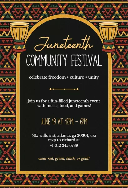 Vibrant Juneteenth Community Festival Celebration Invitation Template