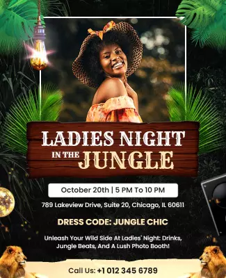 Vibrant Jungle-Themed Ladies Night Party Poster Template