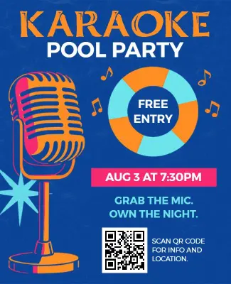 Vibrant Karaoke Pool Party with Microphone Flyer Template