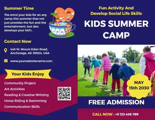Vibrant Kids Summer Camp Activities and Skills Development Brochure Template