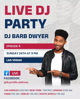 Vibrant Live DJ Party with DJ Barb Dwyer Poster Template