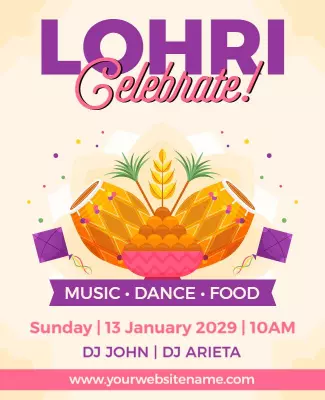 Vibrant Lohri Celebration Music Dance Food Flyer Template