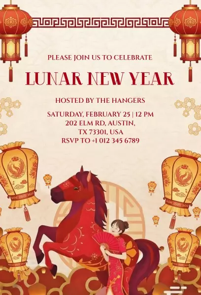 Vibrant Lunar New Year Celebration Traditional Invitation Template