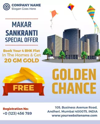 Vibrant Makar Sankranti Special Offer Flat Booking Poster Template