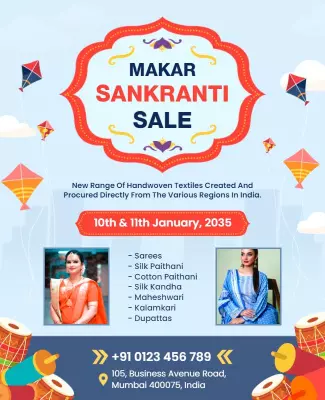 Vibrant Makar Sankranti Textiles Sale Celebration Poster Template