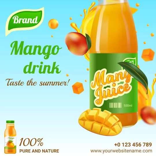 Vibrant Mango Juice Drink with Summer Vibes Ad Template