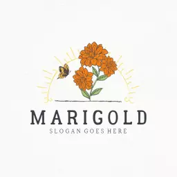 Vibrant Marigold Flowers with Sun and Butterfly Theme Logo Template