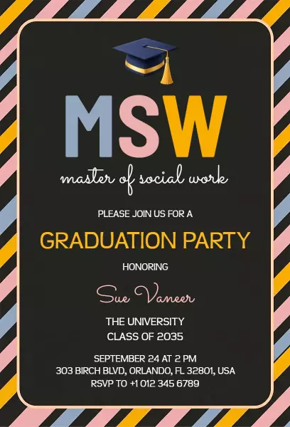 Vibrant Master of Social Work Graduation Party Invitation Template