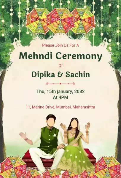 Vibrant Mehndi Celebration Traditional Ceremony Invitation Template