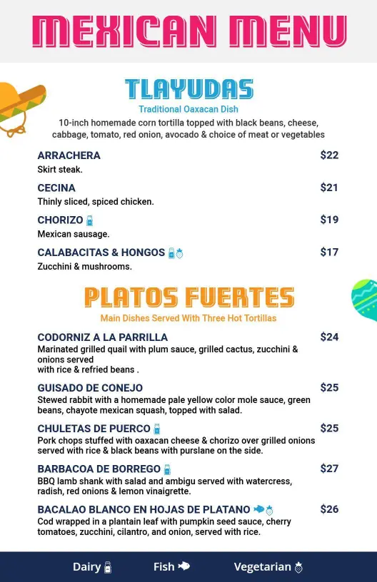 Vibrant Mexican Appetizers and Salads Menu Template