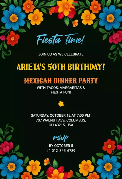 Vibrant Mexican Fiesta 50th Birthday Celebration Invitation Template