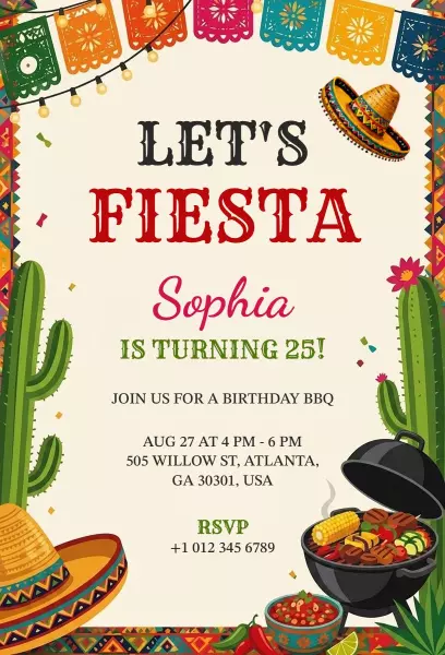 Vibrant Mexican Fiesta Birthday Celebration Invitation Template