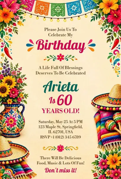 Vibrant Mexican Fiesta Birthday Invitation Template