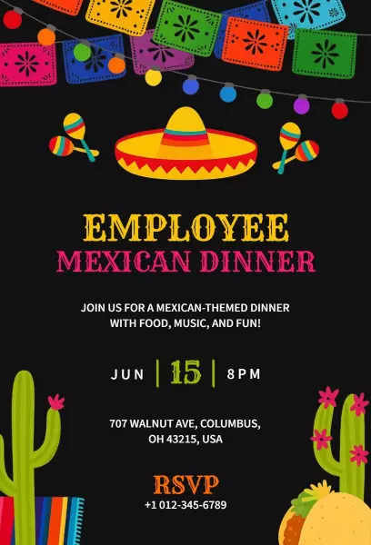 Vibrant Mexican Fiesta Employee Dinner Celebration Invitation Template