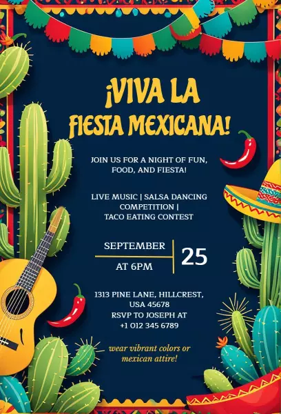 Vibrant Mexican Fiesta Night Celebration Invitation Template