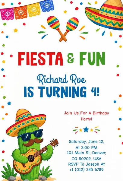 Vibrant Mexican Fiesta Themed Birthday Celebration Invitation Template