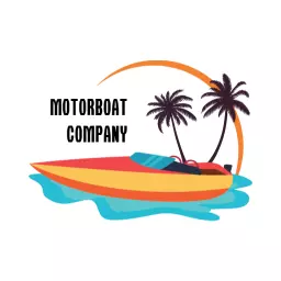Vibrant Motorboat Company with Palm Trees by the Shore Logo Template