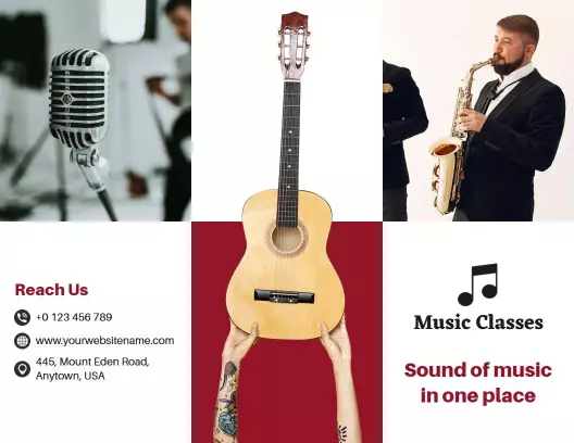 Vibrant Music Classes for Guitar, Saxophone, and Singing Brochure Template