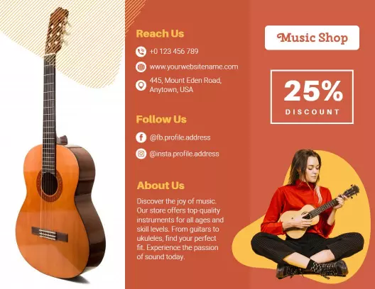 Vibrant Music Shop Instruments and Discount Offers Brochure Template