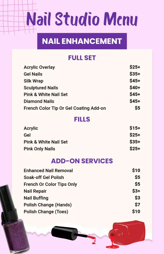 Vibrant Nail Studio Service List Menu Template