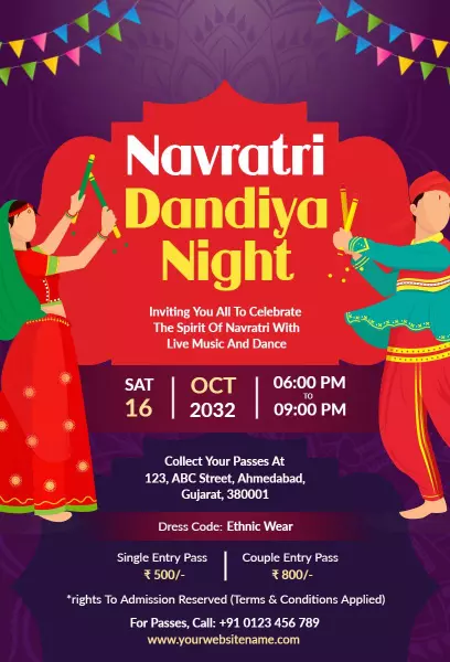 Vibrant Navaratri Dandiya Night Festival Celebration Invitation Template