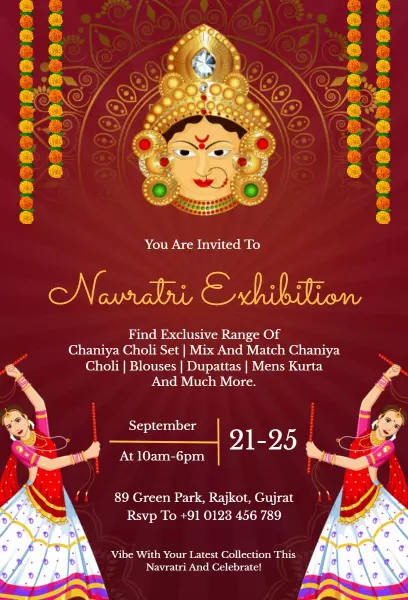 Vibrant Navaratri Exhibition Fashion Showcase Invitation Template