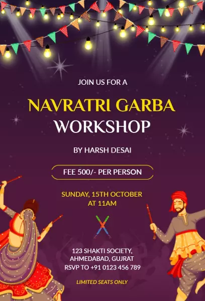 Vibrant Navaratri Garba Dance Workshop Invitation Template
