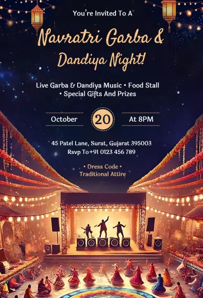 Vibrant Navaratri Garba Dandiya Night Celebration Invitation Template