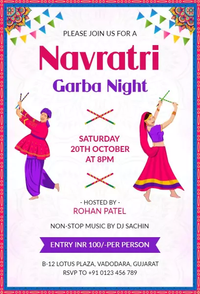 Vibrant Navaratri Garba Night Festival Celebration Invitation Template