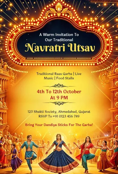 Vibrant Navaratri Utsav Traditional Raas Garba Invitation Template