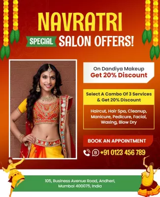 Vibrant Navratri Festival Salon Offers Makeup Poster Template