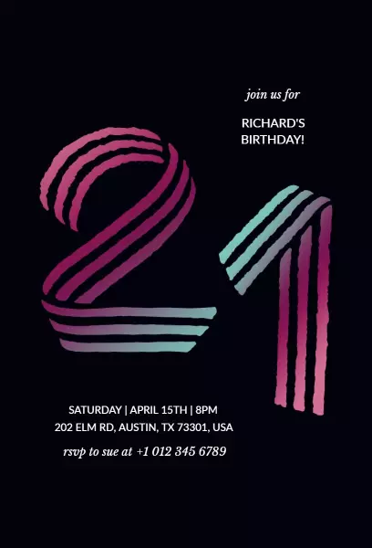 Vibrant Neon 21st Birthday Celebration Invitation Template
