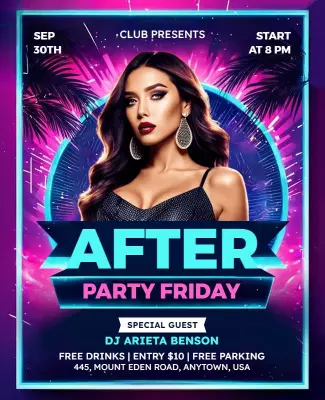 Vibrant Neon After Party Celebration Poster Template