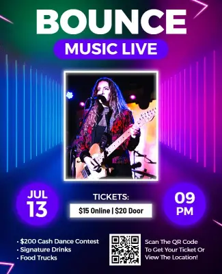 Vibrant Neon Bounce Music Live Event Flyer Template