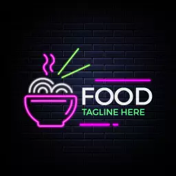 Vibrant Neon Bowl of Food with Steam Rising Logo Template
