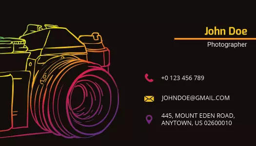 Vibrant Neon Camera Photography Business Card Template