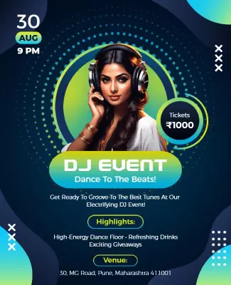 Vibrant Neon DJ Event Dance Party Poster Template