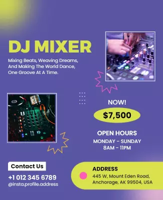 Vibrant Neon DJ Mixer Event Promotion Poster Template